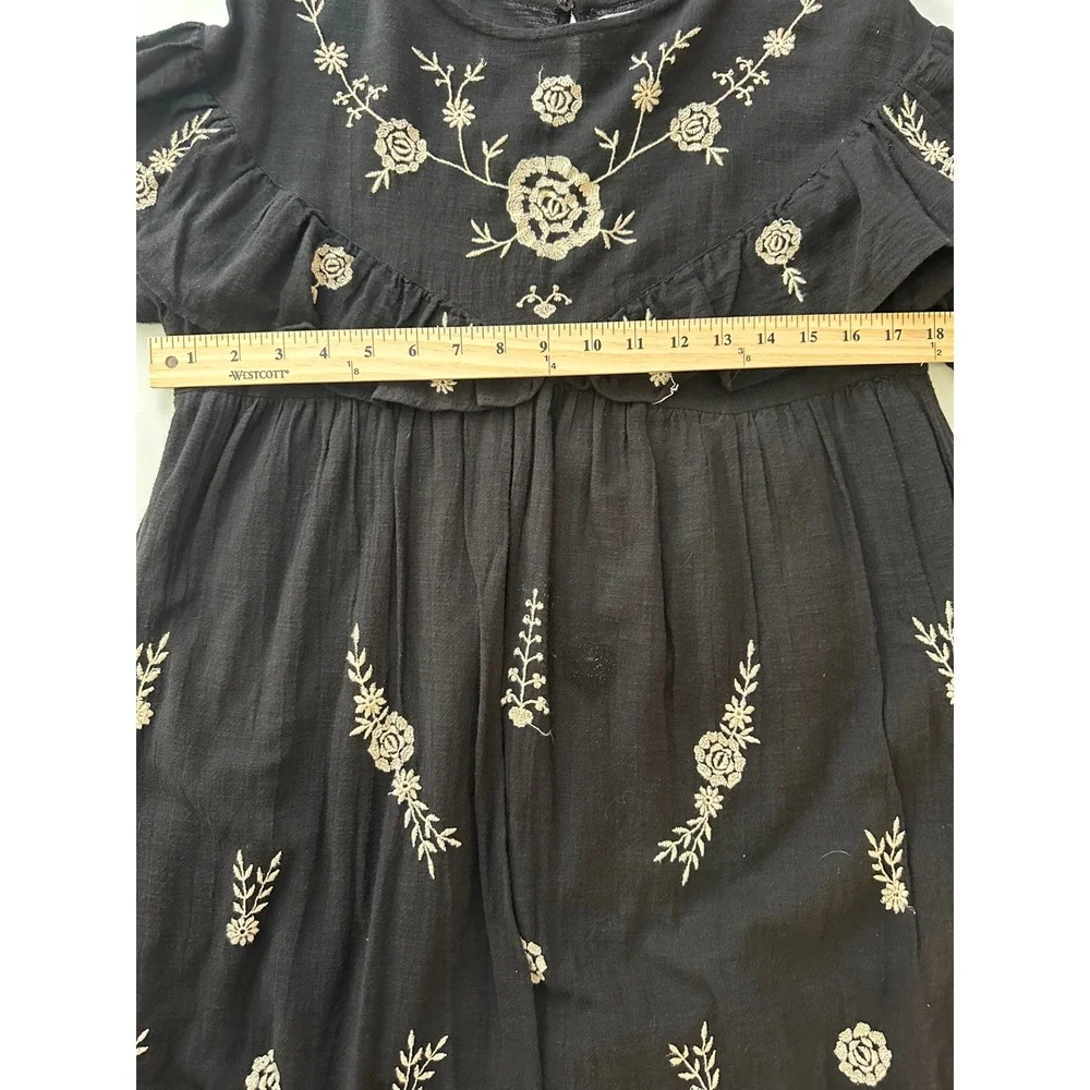 Zara Kids Dress Girls‎ Black Embroidered Floral Ruffle Long Sleeve 13-14 164cm